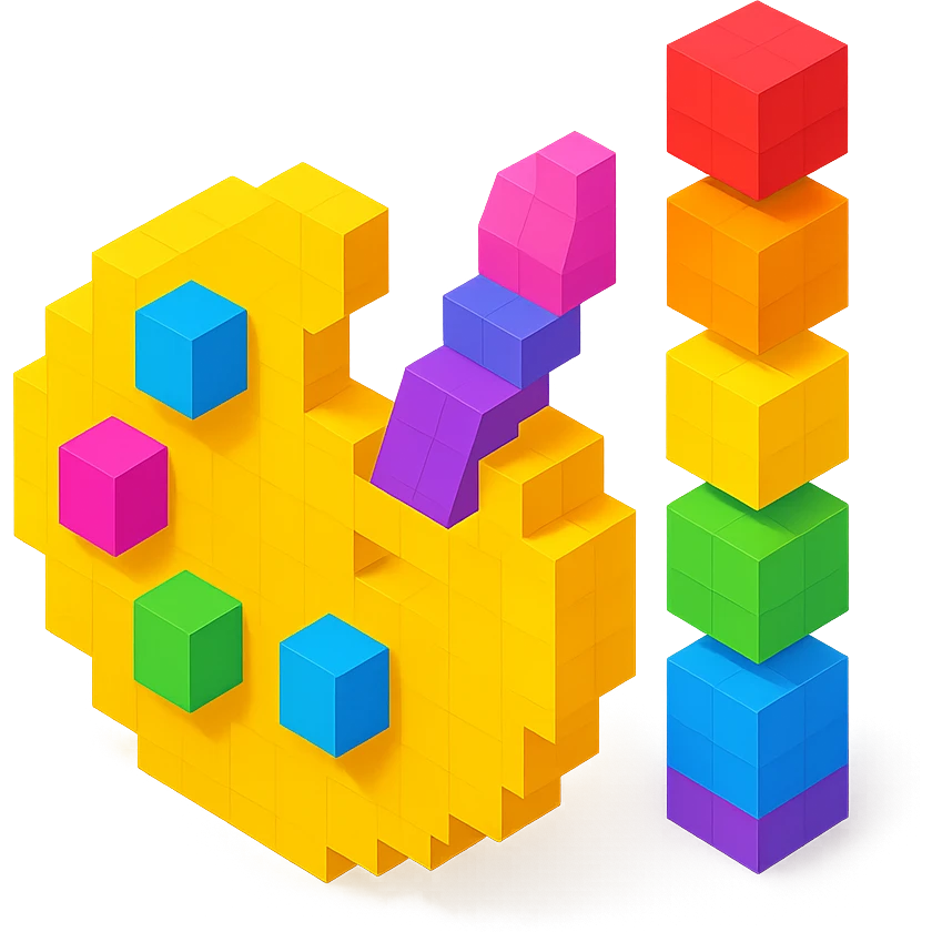 voxel style color palette, symbol of design emoji