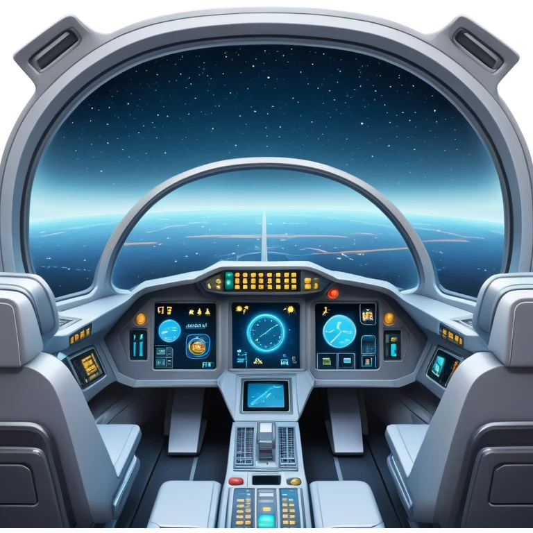 spaceship cockpit interior view with dashboard and stars visible through window emoji