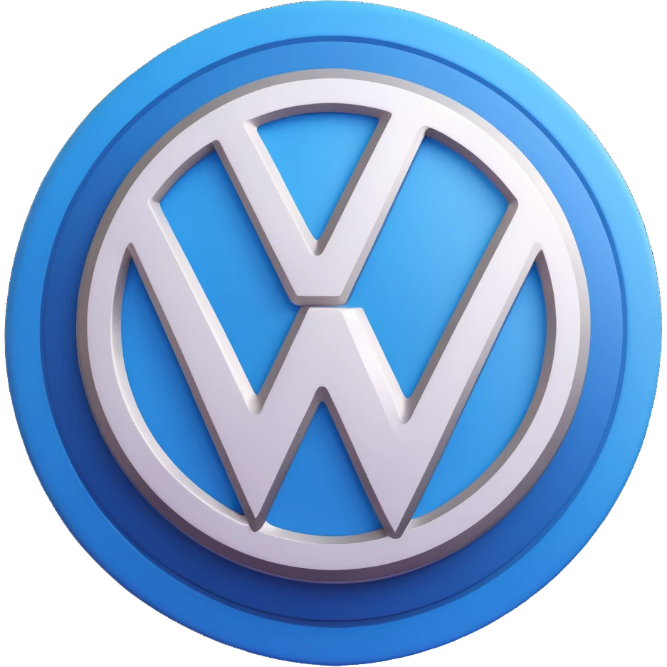 3D circular pattern with white "Volkswagen" text in the center, blue and white color scheme, modern style emoji