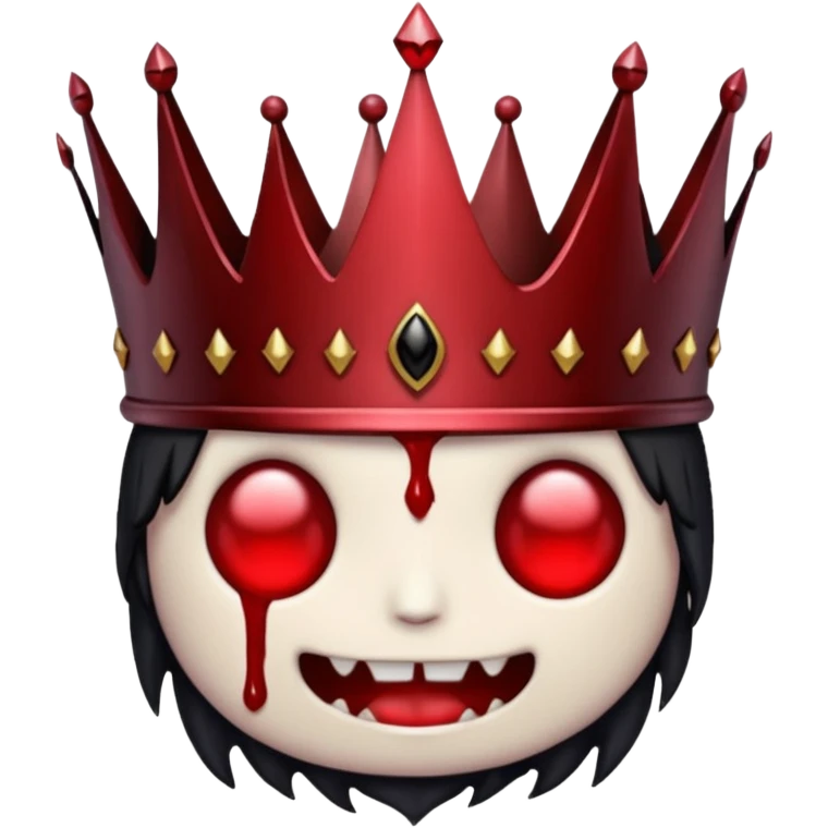 A Discord emoji of a jagged iron crown with a single large ruby dripping blood. Dark Lord aesthetic, bold red and black colors, white background. emoji