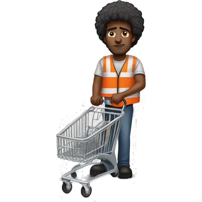 sad Black Male with Small Afro from Home Depot wearing orange pro loader vest pushing orange home depot carts emoji