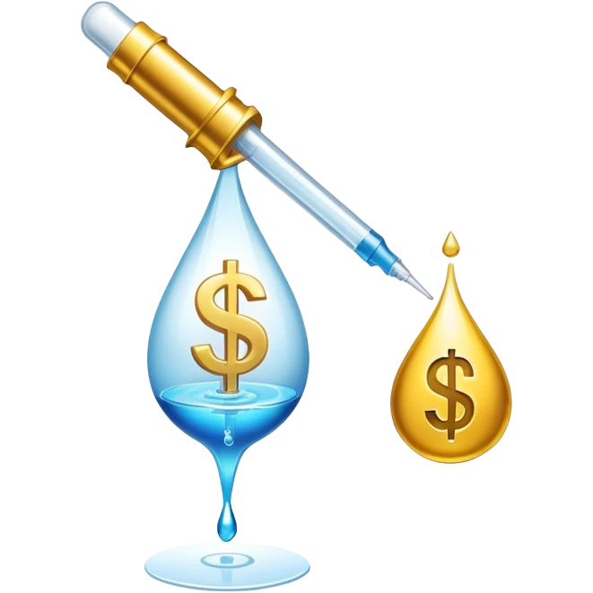 pipette with a golden drop, dollar sign inside the drop emoji