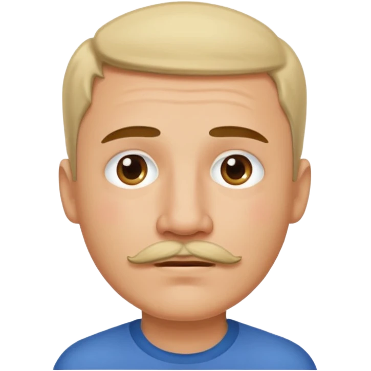 man with mustache and short hair, slightly teary eyes, representing emotional songs, simple and clear, no background, Apple emoji style emoji