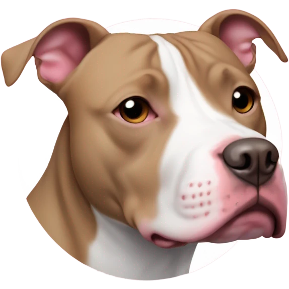 pitbull mix white with brown eye on right with a little on ear like oval and on left a little circle round on the edge of her ear with the words  chata in pink emoji
