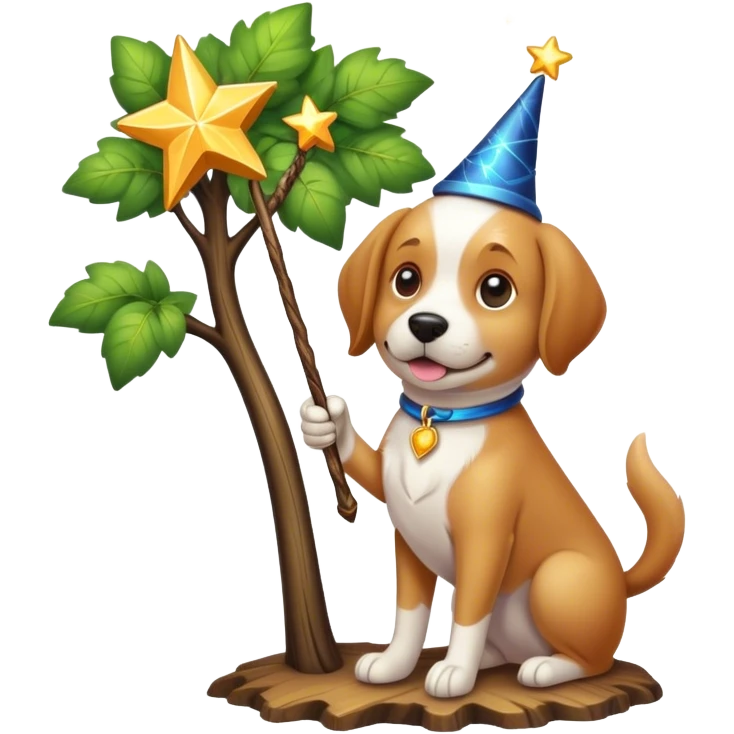 Hund mit einem Zauberstab auf einem Baum emoji