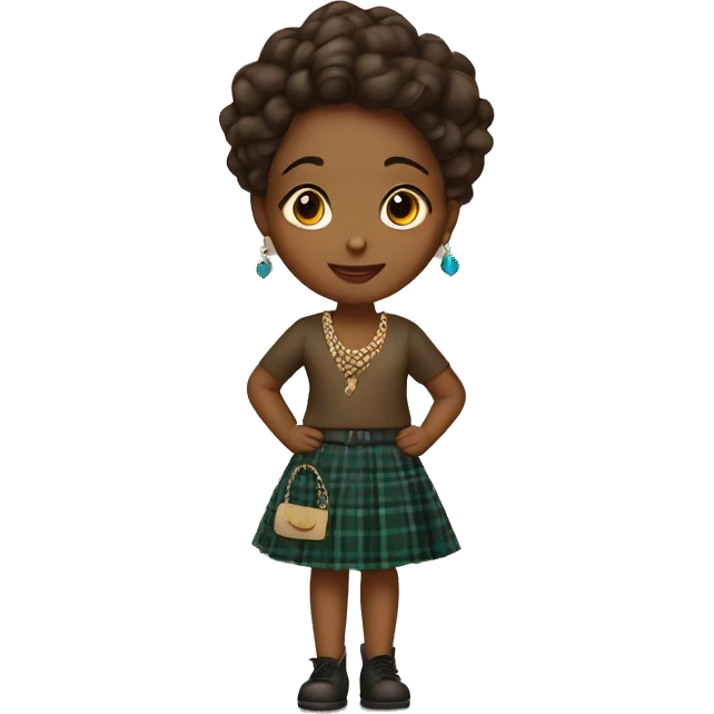 Brown girl with plaid skirt with jewelry accents emoji