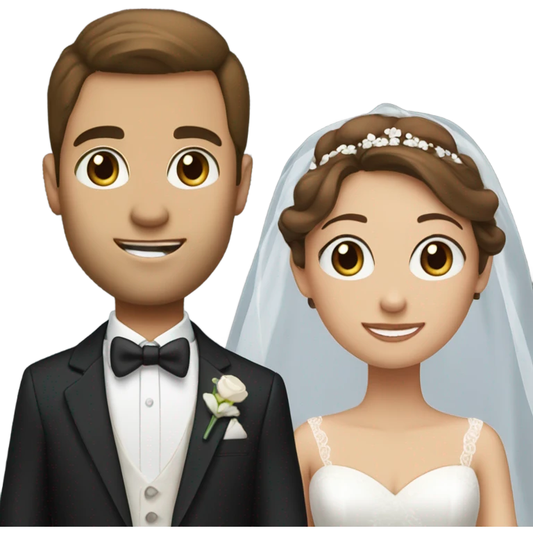 Bride with brown hair and brown eyes & groom with brown hair and blue eyes  emoji