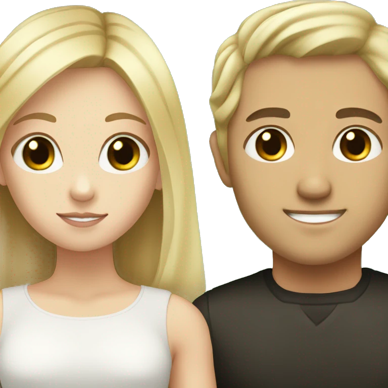 Girl, straight blonde hair, white, green eyes; man, black hair, white, brown eyes emoji