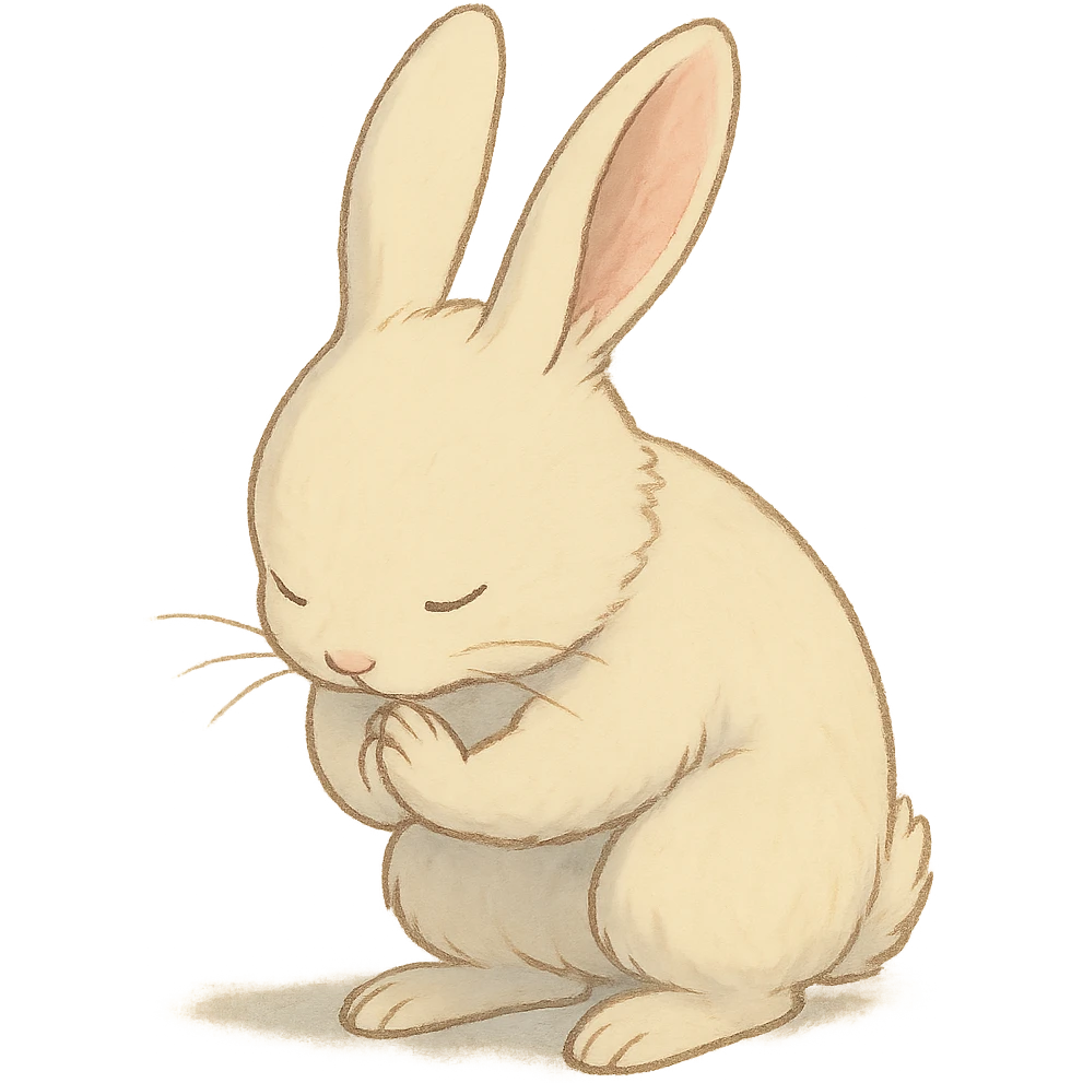 white bunny bowing politely, paws together, soft ghibli style emoji
