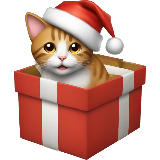 cat in a present box wearing a christmas hat  emoji