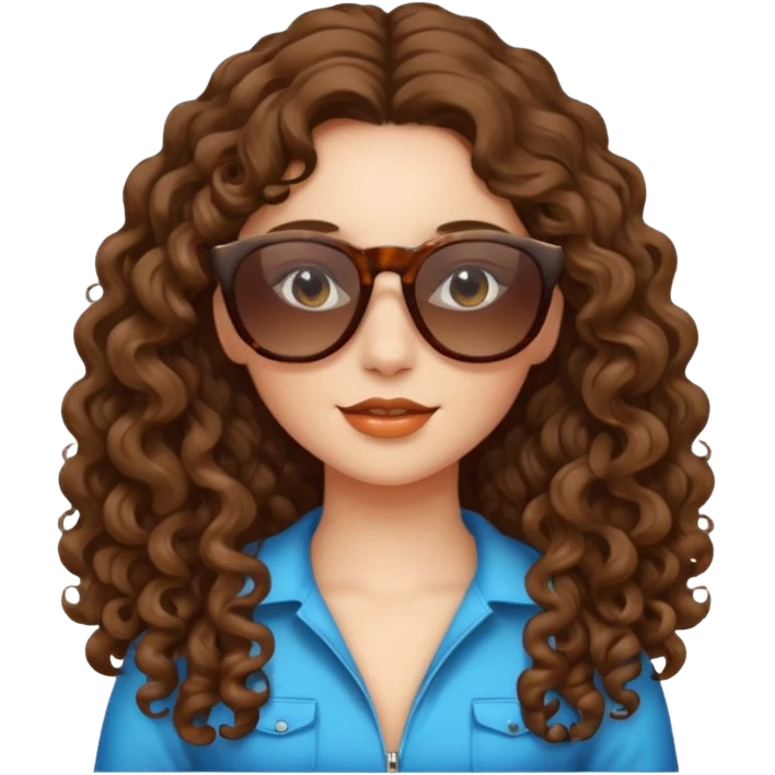 Girl with long curly hair, sunglasses emoji