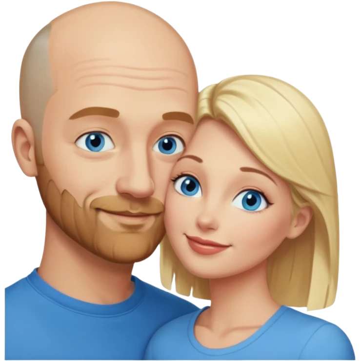 middle age bald man with scruff, blue eyes a.  Kissing blonde woman with blue eyes emoji