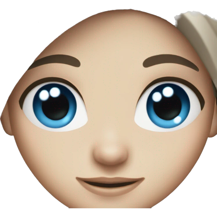 white girl with dark brown hair and blue eyes and smiling emoji