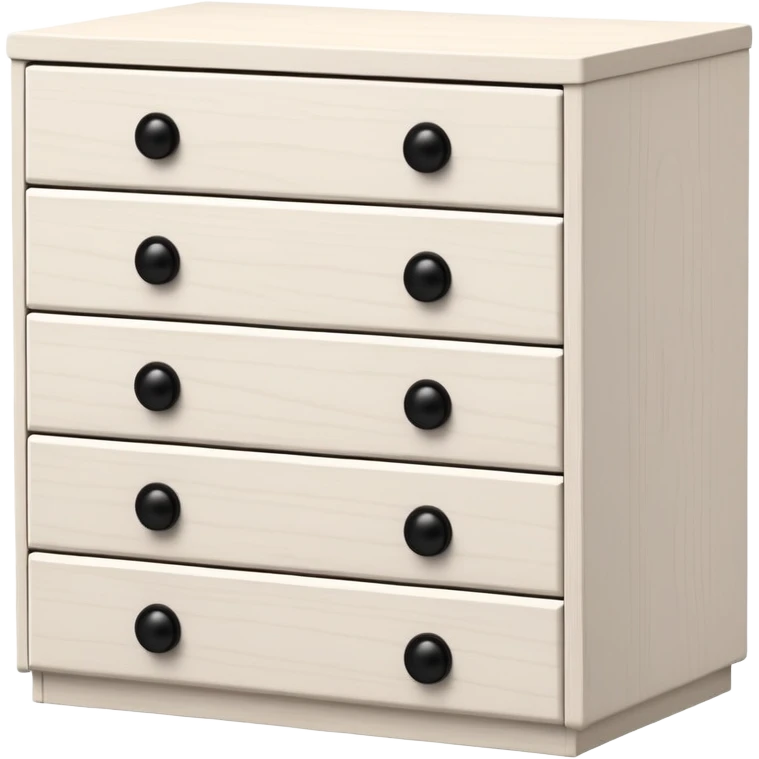 IKEA-inspired really deep white 6-drawer chest, one tiny black knob per drawer, stacked emoji
