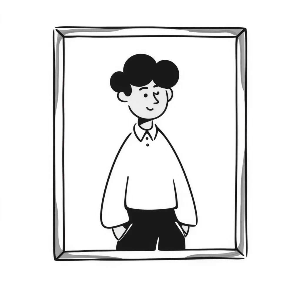 A hand-drawn portrait of a man in a simple picture frame emoji