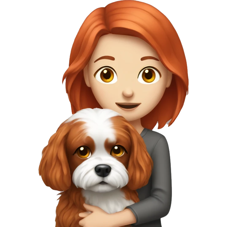 Red headed girl with her shitzu dog  emoji