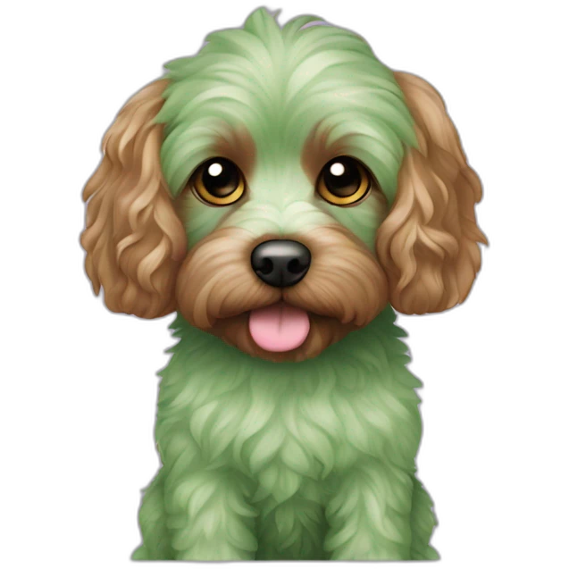 cavapoo with purple fur and green polka dots emoji