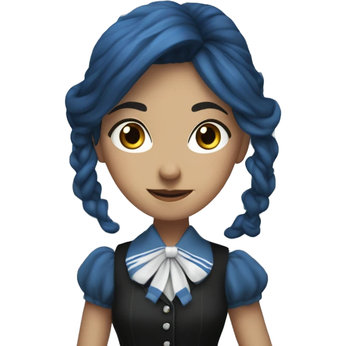 enid sinclair from Nevermore academy in blue and black vertically striped school uniform dancing to music  emoji