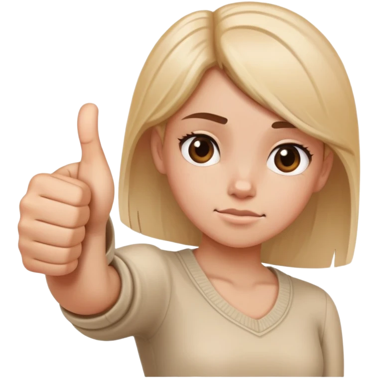 Girl with one hand clearly showing thumbs up gesture and other hand clearly showing thumbs down gesture, distinct opposing hand signals, mixed feelings facial expression emoji
