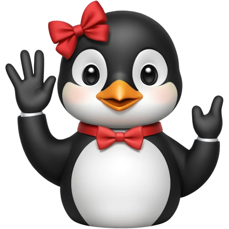 Un pinguino con una pajarita roja haciendo el gesto con la mano abierta de cumplir una promesa emoji