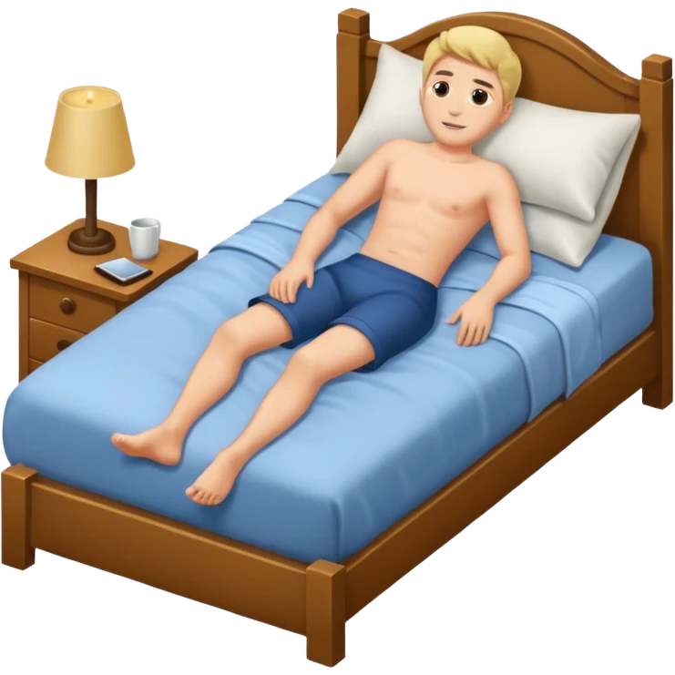 Um homem deitado,com o corpo inteiro ,deitado reto,mas com ele deitado na cama emoji