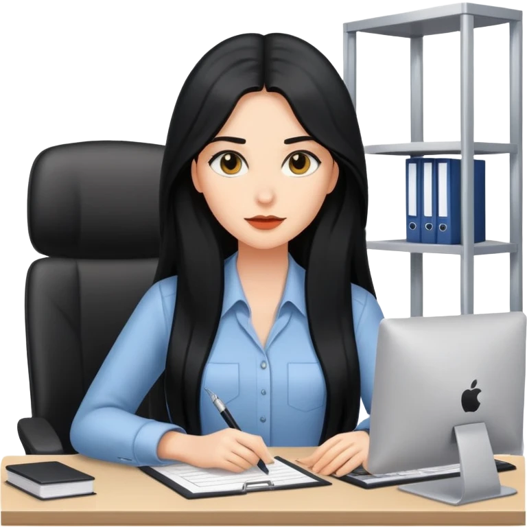 women working in office with black long hair emoji