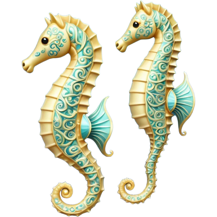 Cinematic Noble Sea Horse Portrait Emoji, Poised and elegant, with a delicate, upright body adorned with intricate, flowing patterns and a gracefully curled tail, with keen, expressive eyes, Simplified yet sharp and sophisticated features, highly detailed, glowing with a soft, aquatic luminescence, high shine, intelligent and refined, stylized with an air of ethereal marine grace, focused and poised, soft glowing outline, capturing the essence of a watchful and confident sea guardian that appears ready to drift out of the screen with effortless authority! emoji