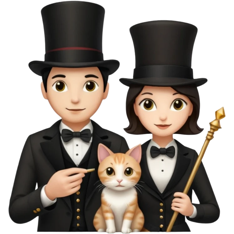 magician couple and their pet cat emoji