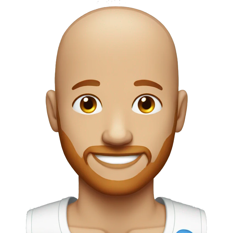 bald man, blue eyes, smiling with red patchy beard emoji