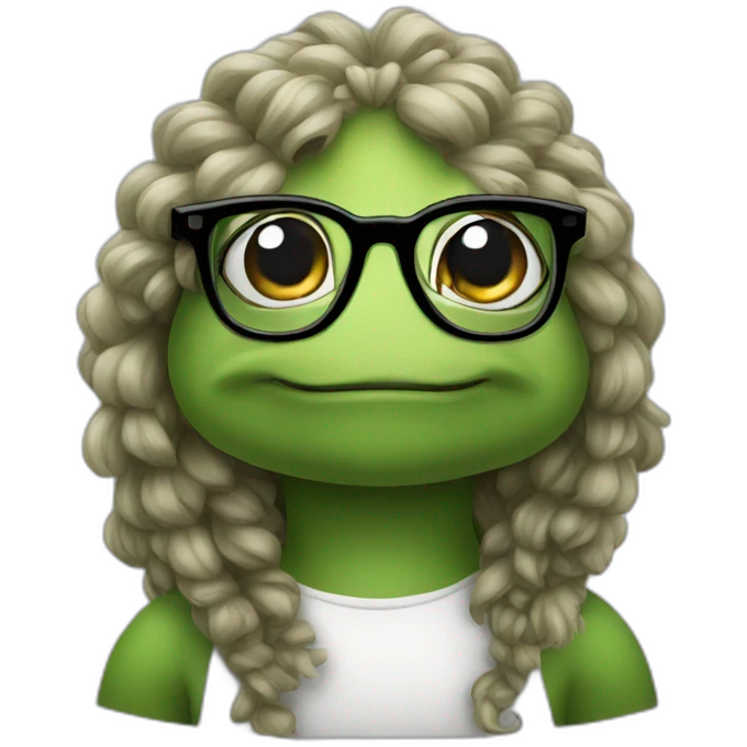 Turtle with glasses and curly long hair emoji