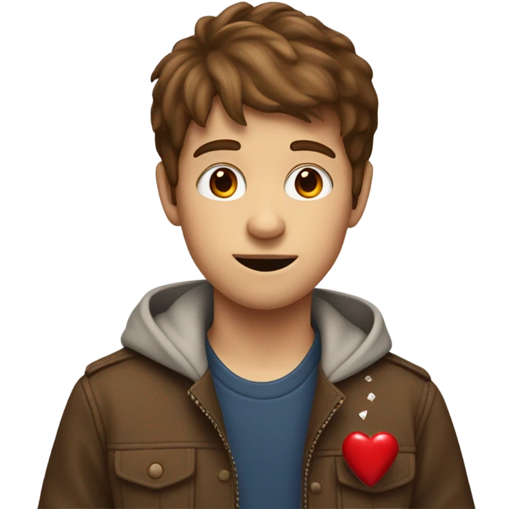 Brown haired boy holding a small ketchup packet with red hearts where his eyes are  emoji