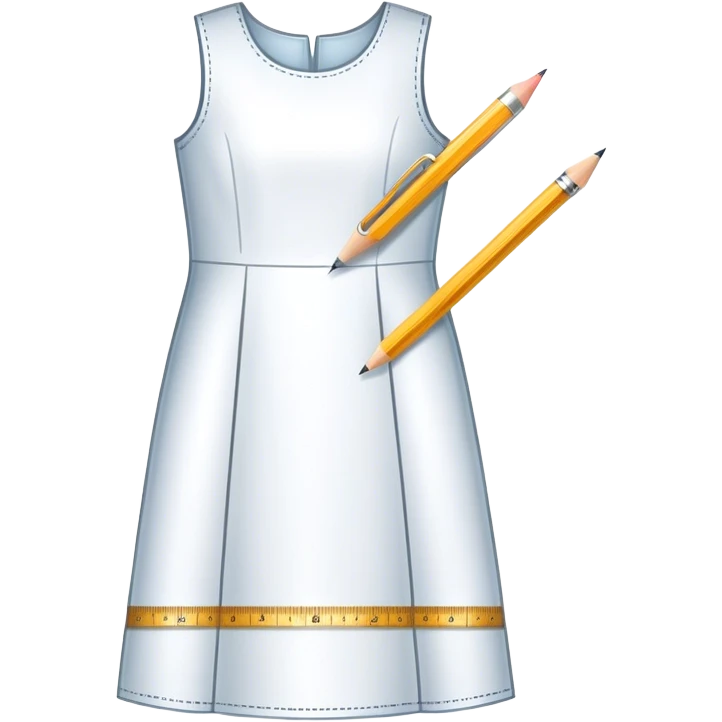 Icon for Fashion Design: a dress pattern with measurements, a ruler and a pencil. The icon should represent the process of designing clothing with a focus on precision and tailoring. Transparent background. emoji