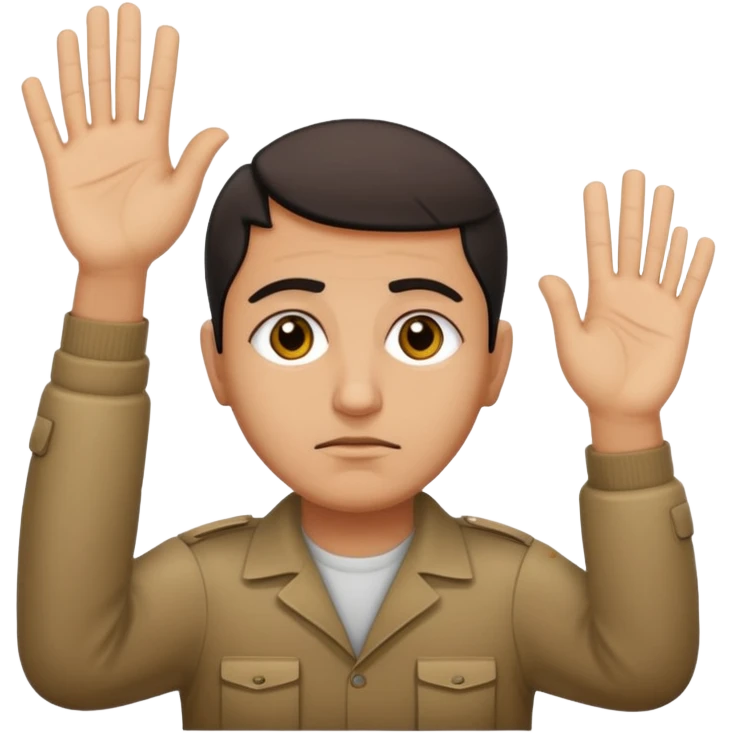 surrenders, portray an authentic 1980 Iraqi with a sad face and raised hands emoji