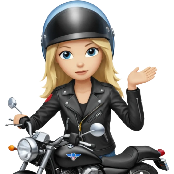 moça cabelo comprido loira de olho azul de capacete em uma moto honda preta  emoji