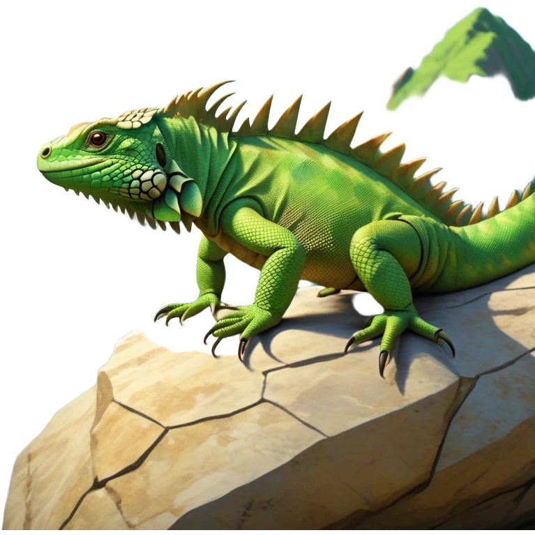 cinematic-iguana-realistic-full-body-basking-emoji,-long-scaly-body-stretched-out-on-a-sunlit-rock,-spiny-ridge-running-down-its-back,-textured-green-and-brown-skin-dappled-with-light,-sharp-intelligent-eyes-studying-the-surroundings,-long-tail-draped-over-the-stone,-simplified-yet-realistic-focused-features,-highly-detailed,-glowing-with-a-warm-tropical-glow

 emoji