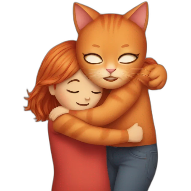 Red cat hugging brow hair girl emoji