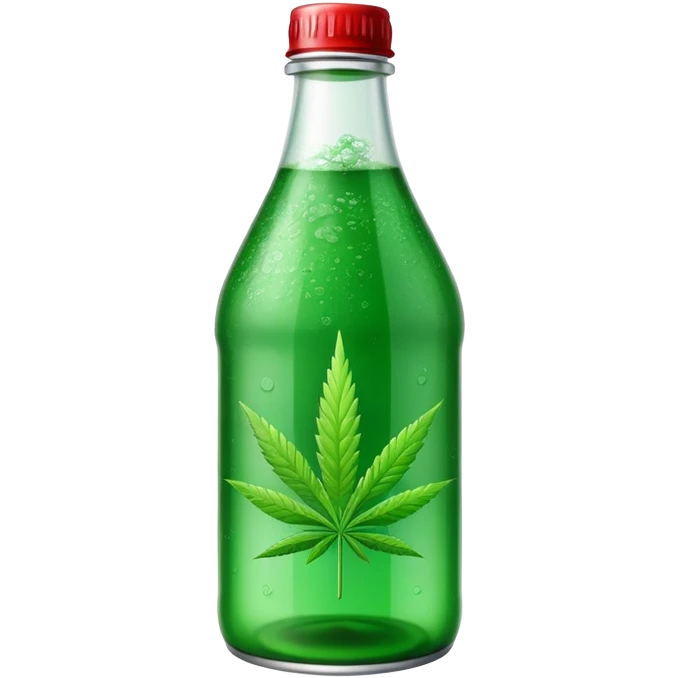red soda bottle with a green cannabis leaf printed on it emoji