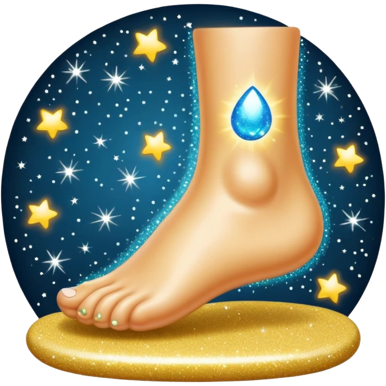 emoji of a human foot pressing on the ground, with two short curved pressure lines under the sole to show the weight, surrounded by shiny glitter sparkles for a bright and sparkling effect, simple cartoon style emoji