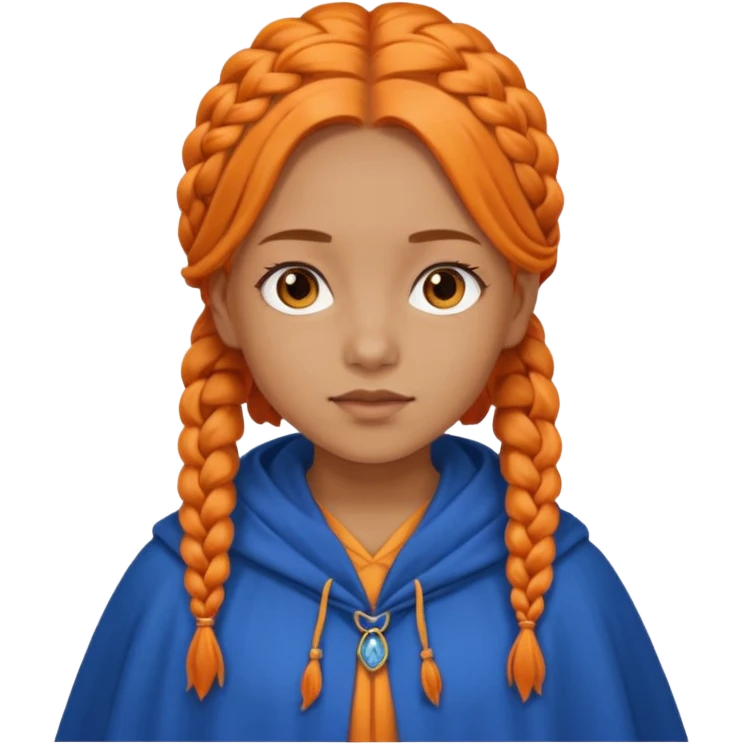 orange braids hair girl, tan skin, wear blue cloak emoji