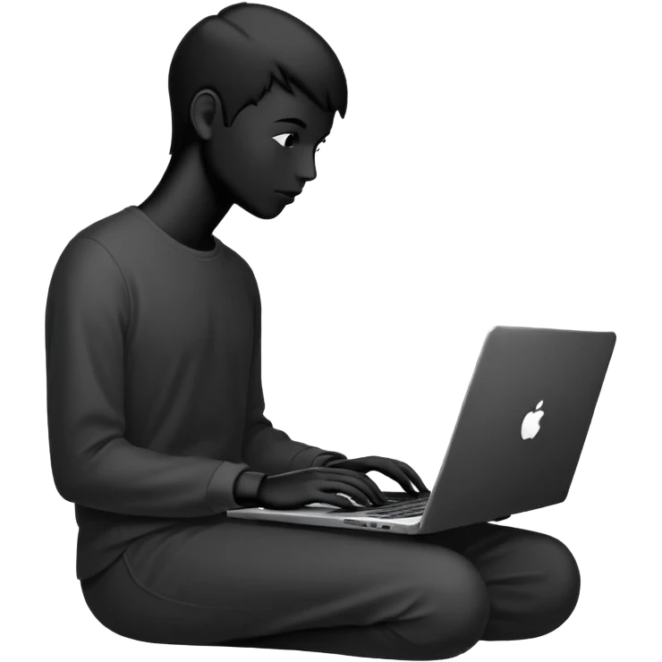 Minimalistic flat vector icon, iOS style, thin black contour on white background. Person silhouette sitting with a laptop, code brackets <> on the screen. Clean, no te emoji