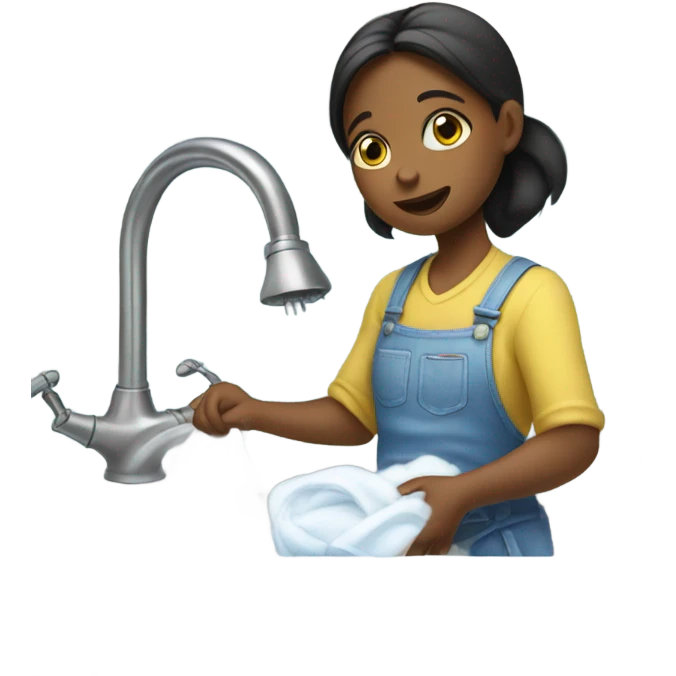 Girl holding baby doing the dishes emoji