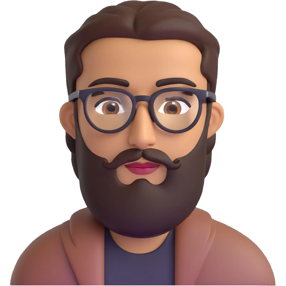 middle eastern man with medium length beard, unibrow, tan skin, brown eyes, wearing stylish glasses emoji