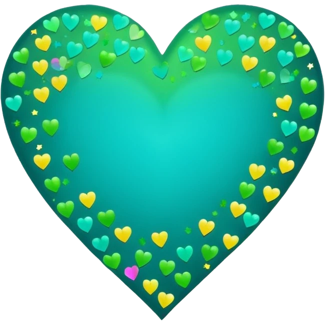 emoji: teal and neon green gradient heart with NYE celebration confetti from behind. emoji