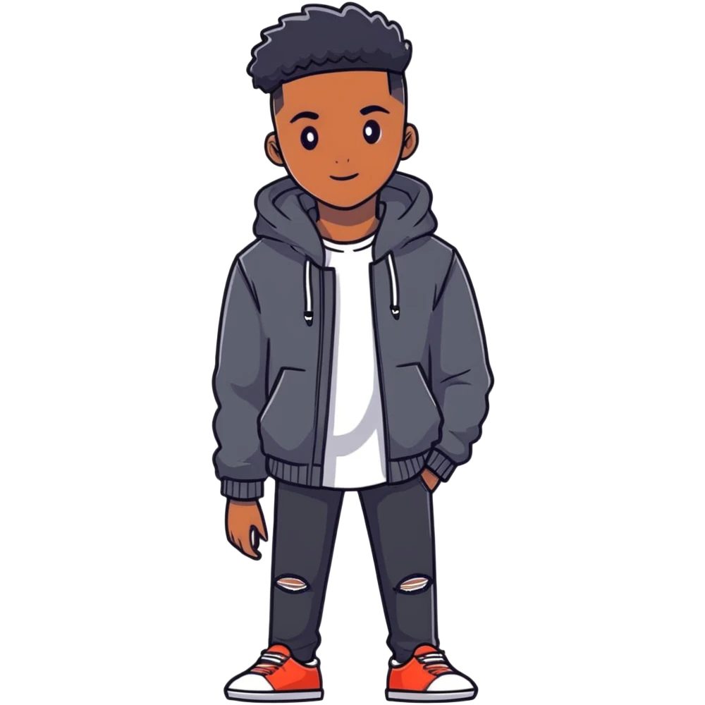 19-year-old Black male, stylish casual outfit, modern hairstyle emoji
