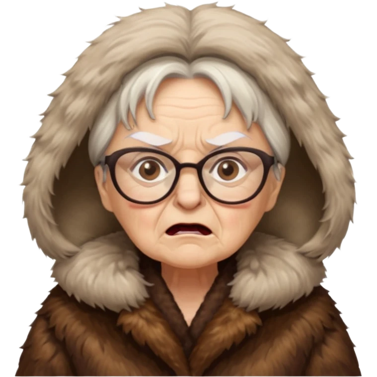 old woman with glasses angry wearing big fur coat emoji