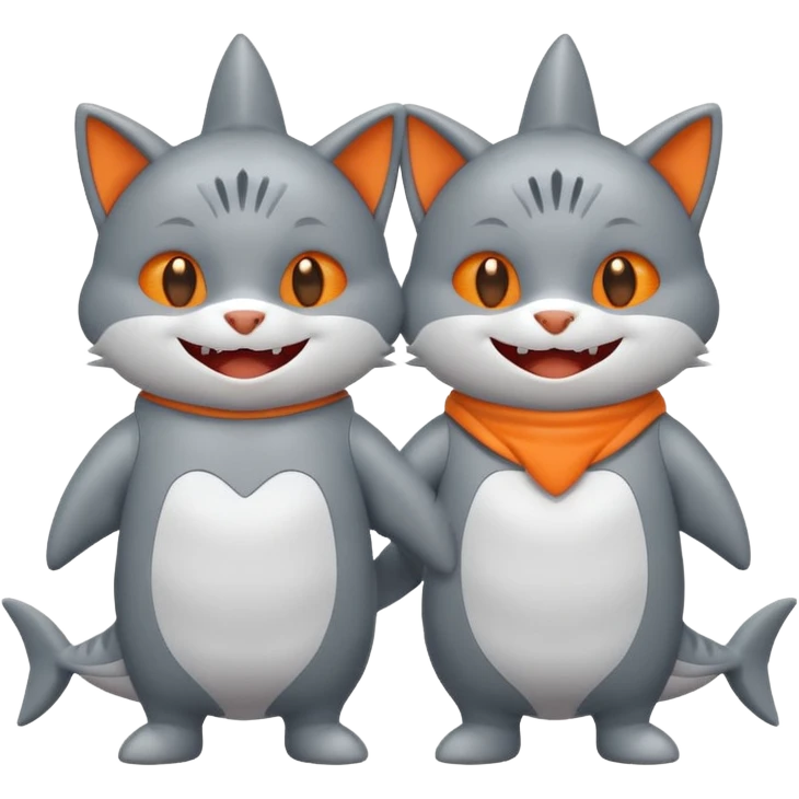 2 happy cats wearing shark costumes emoji