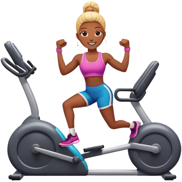 Enthusiastic character exercising with vibrant gym equipment emoji