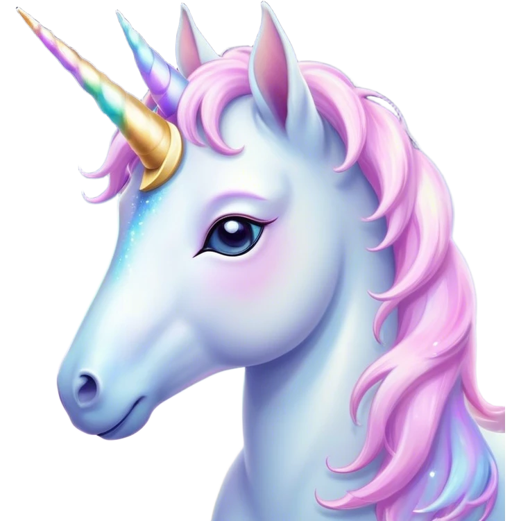 Beautiful and Majestic Unicorn Pony Portrait Emoji, Head and body radiating gentle magic with a soft pastel color, a delicately sparkling horn and eyes gently closed in peaceful wonder, Simplified yet exquisitely endearing features, highly detailed, glowing with a soft, ethereal light, high shine, serene and utterly majestic, stylized with an air of fairy-tale regality, soft glowing outline, capturing the essence of a beautiful and majestic unicorn pony that embodies the enchanting spirit of a dream! emoji