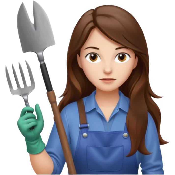 long brown hair white serious woman Gardening emoji