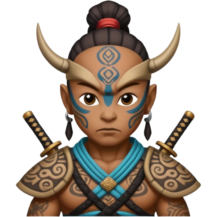 alien mayan ancient samurai with tatooed emoji